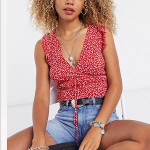 bershka plisse v neck top